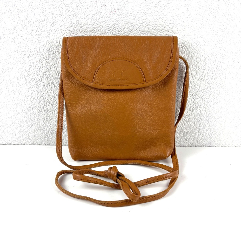 Barganza Eco-Trend Crossbody‎ Bag Womens Small Tan Leather Map Lining VIntage